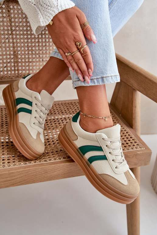 Women's Platform Sneakers in Beige-Green Nesonice
