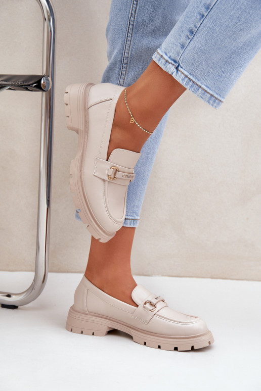 Classic Women's Moccasins Made Of Eco Leather Beige Savethira Classic Women's Moccasins Made Of Eco Leather Beige Savethira