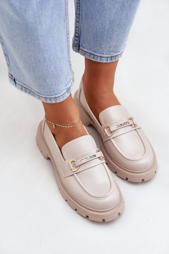 Classic Women's Moccasins Made Of Eco Leather Beige Savethira