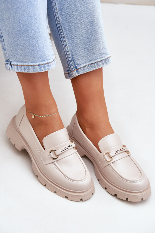 Classic Women's Moccasins Made Of Eco Leather Beige Savethira Classic Women's Moccasins Made Of Eco Leather Beige Savethira