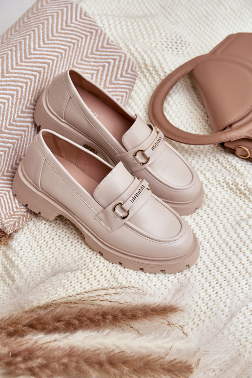 Classic Women's Moccasins Made Of Eco Leather Beige Savethira Classic Women's Moccasins Made Of Eco Leather Beige Savethira