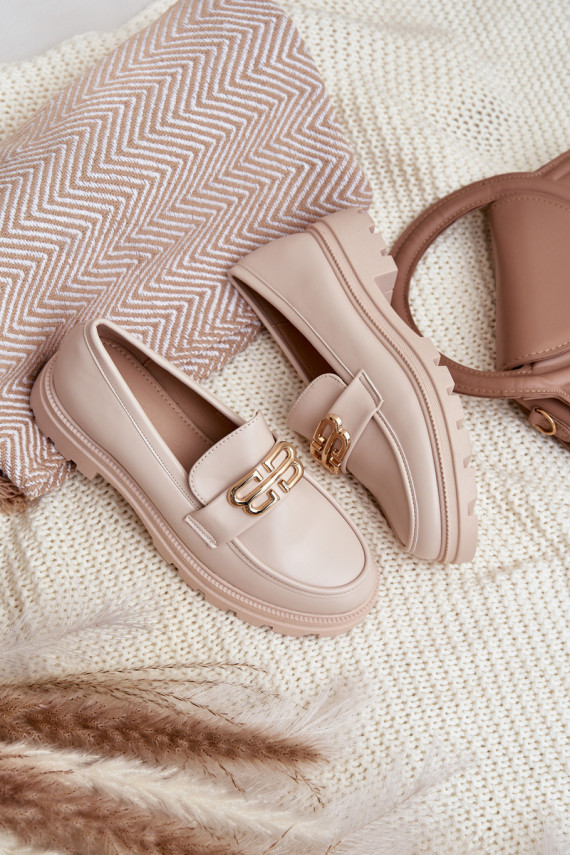 Classic Women's Moccasins Made Of Eco Leather Beige Savethira