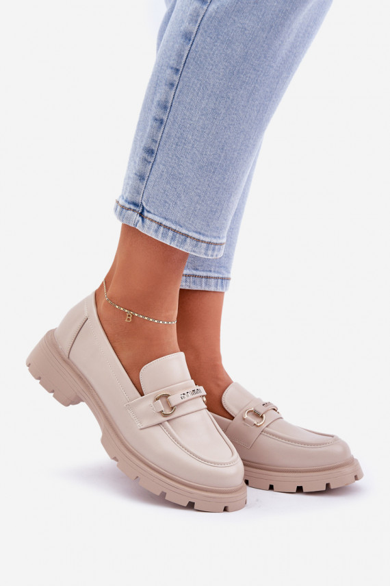 Classic Women's Moccasins Made Of Eco Leather Beige Savethira