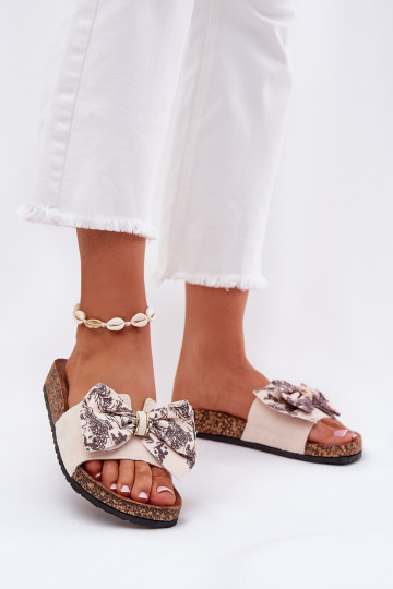 Ladies sandals with bow on cork platform beige Lisandrea 2