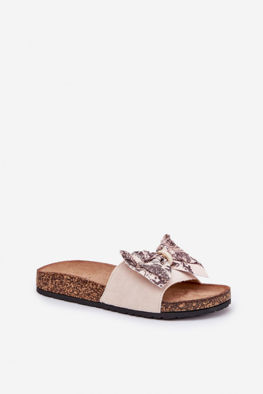 Ladies sandals with bow on cork platform beige Lisandrea Ladies sandals with bow on cork platform beige Lisandrea