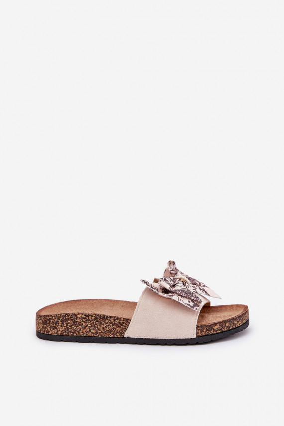 Ladies sandals with bow on cork platform beige Lisandrea