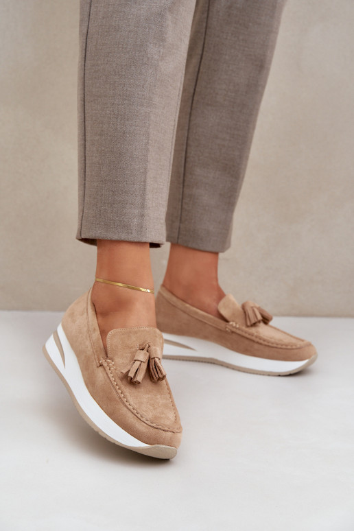 Moccasins On A Delicate Wedge Eco Suede Beige Challavia Moccasins On A Delicate Wedge Eco Suede Beige Challavia