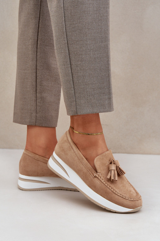 Moccasins On A Delicate Wedge Eco Suede Beige Challavia Moccasins On A Delicate Wedge Eco Suede Beige Challavia