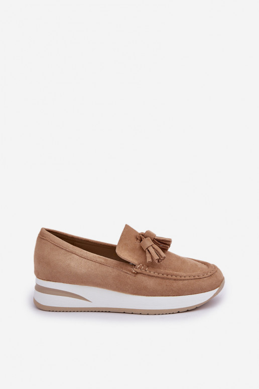 Moccasins On A Delicate Wedge Eco Suede Beige Challavia Moccasins On A Delicate Wedge Eco Suede Beige Challavia