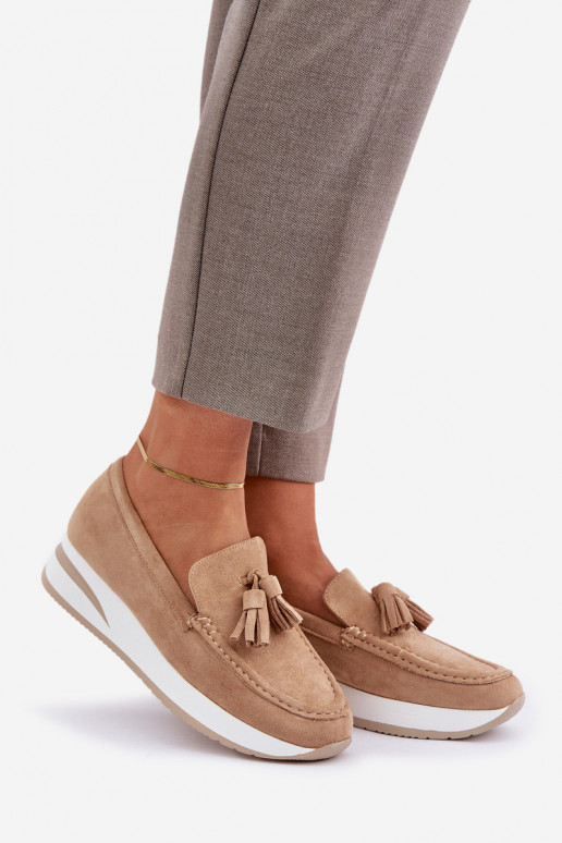 Moccasins On A Delicate Wedge Eco Suede Beige Challavia Moccasins On A Delicate Wedge Eco Suede Beige Challavia