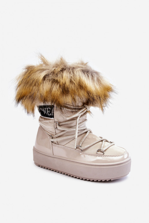 Warm Lace Up Snow Boots Beige Colioris