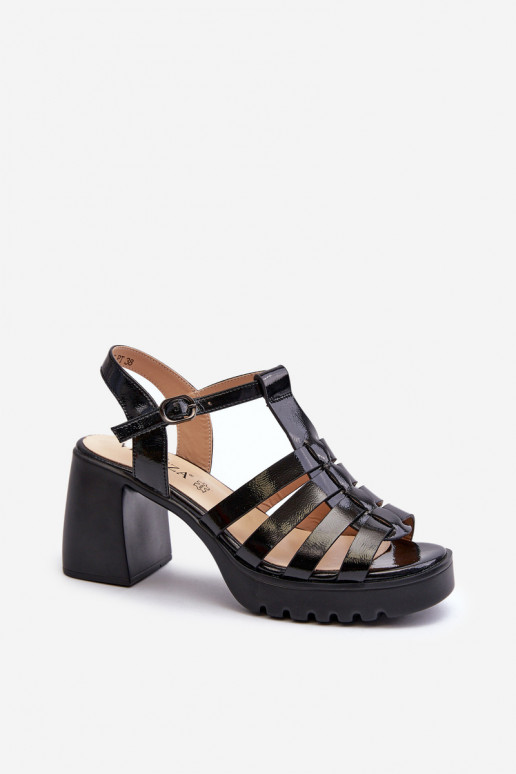 Lacquered Leather Women's Sandals On Heel Black Vinceza 66621