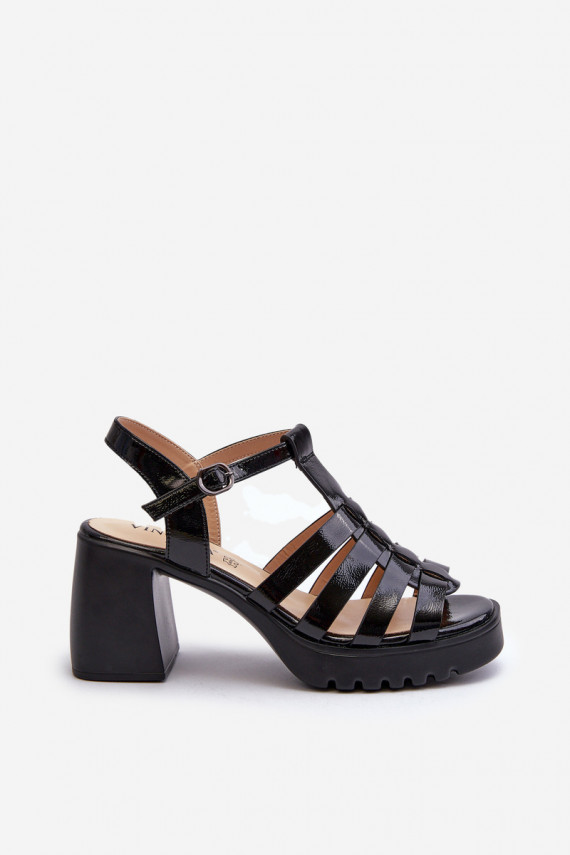 Lacquered Leather Women's Sandals On Heel Black Vinceza 66621