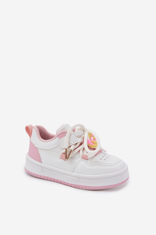 Children's Velcro Sneakers With Lollipop Pendant White-Pink Odalira