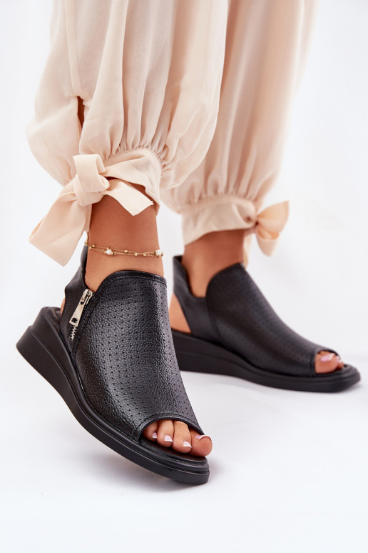 Ladies Wedge Sandals Black Mevinette