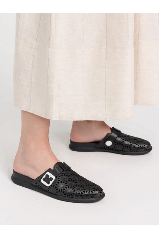 Womens Slippers FLOWER BUCKLE BLACK