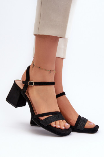 Women's High Heel Sandals with Shiny Strap Black Tessata 2
