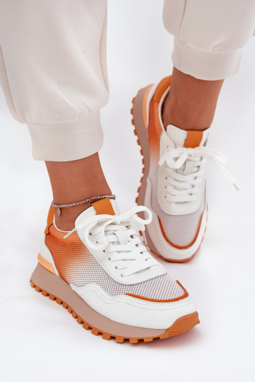 Leather Sports Shoes With Mesh Ladies Vinceza Orange