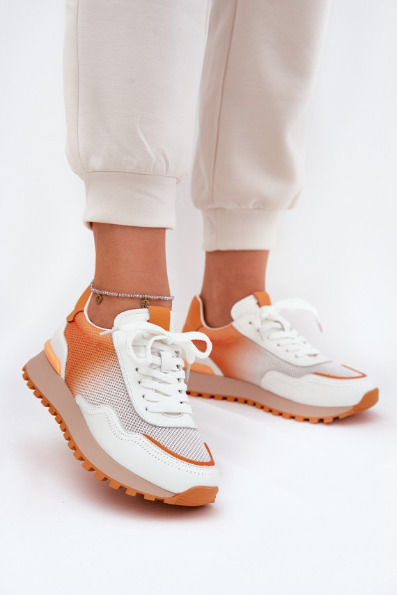 Leather Sports Shoes With Mesh Ladies Vinceza Orange