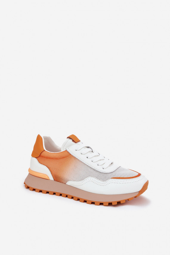 Leather Sports Shoes With Mesh Ladies Vinceza Orange