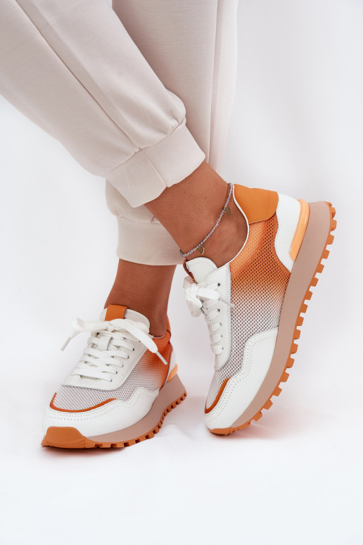 Leather Sports Shoes With Mesh Ladies Vinceza Orange