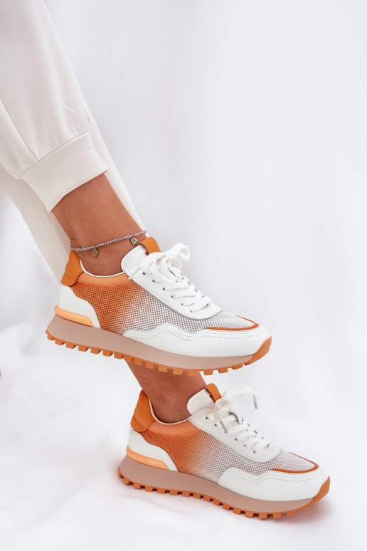 Leather Sports Shoes With Mesh Ladies Vinceza Orange