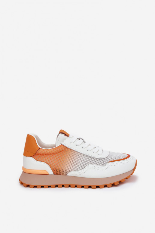 Leather Sports Shoes With Mesh Ladies Vinceza Orange