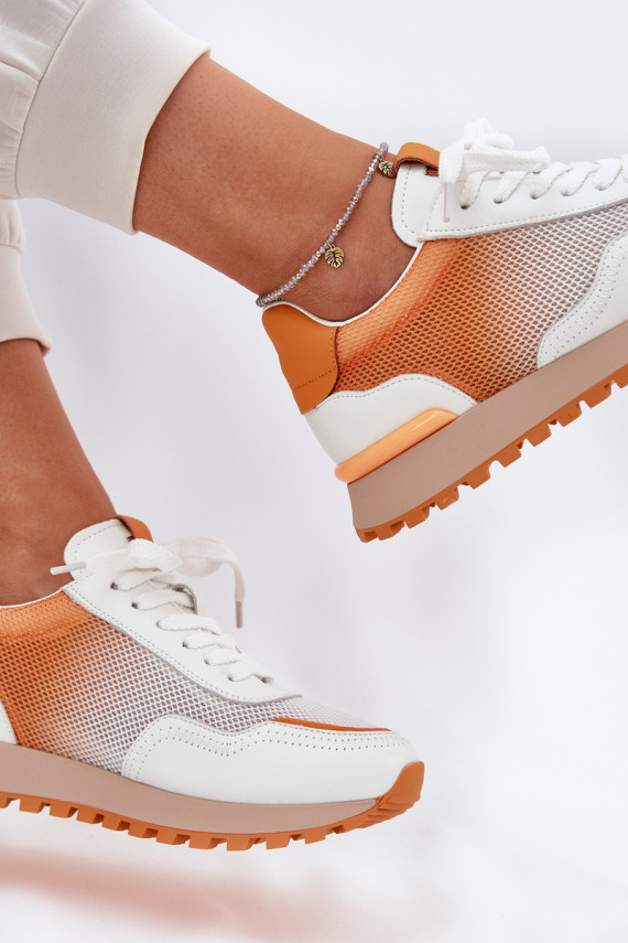 Leather Sports Shoes With Mesh Ladies Vinceza Orange