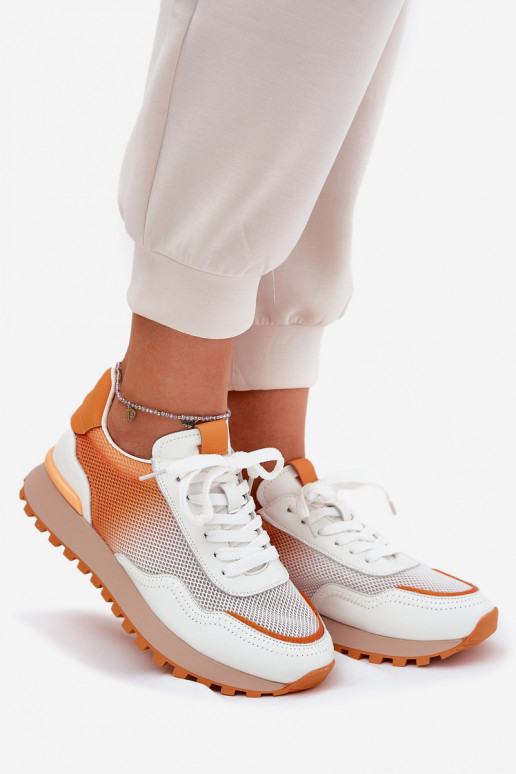 Leather Sports Shoes With Mesh Ladies Vinceza Orange