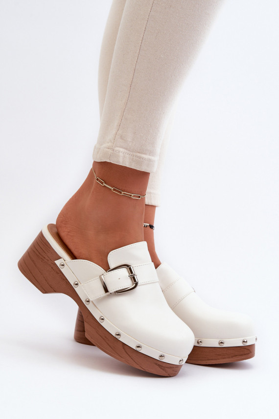 Women's White Buckle Clogs Seprilla