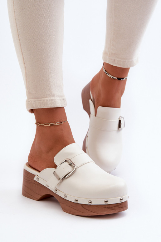 Women's White Buckle Clogs Seprilla Women's White Buckle Clogs Seprilla