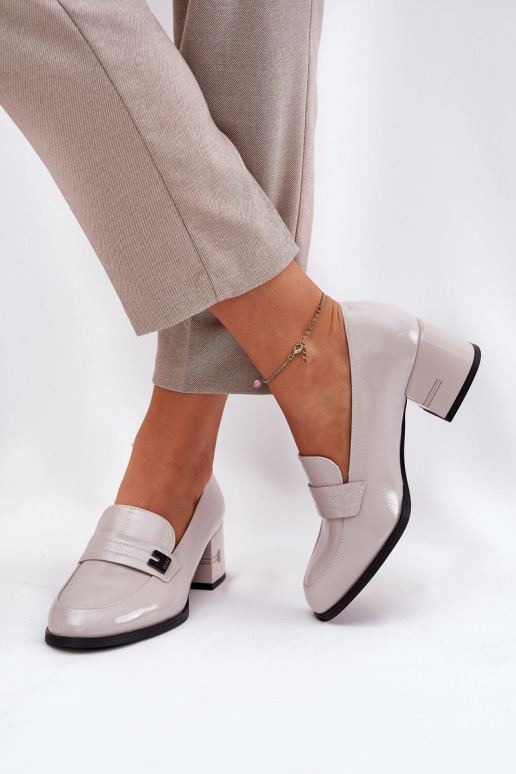 Lacquered Leather Women's Court Shoes On Heel Vinceza Gray