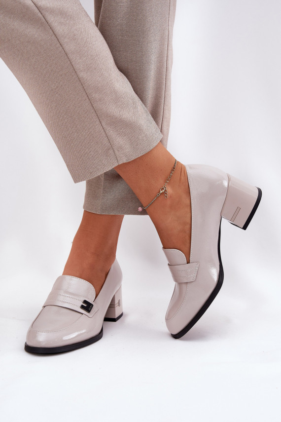 Lacquered Leather Women's Court Shoes On Heel Vinceza 18105 Gray