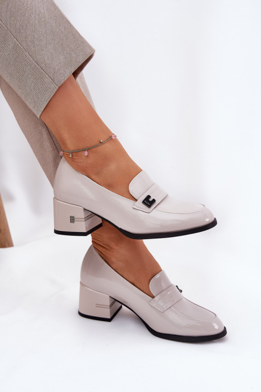 Lacquered Leather Women's Court Shoes On Heel Vinceza Gray