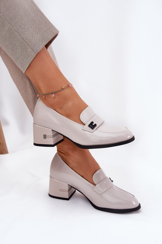 Lacquered Leather Women's Court Shoes On Heel Vinceza 18105 Gray