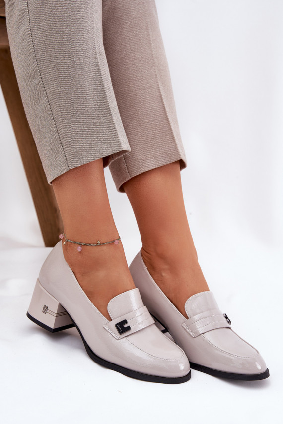 Lacquered Leather Women's Court Shoes On Heel Vinceza 18105 Gray