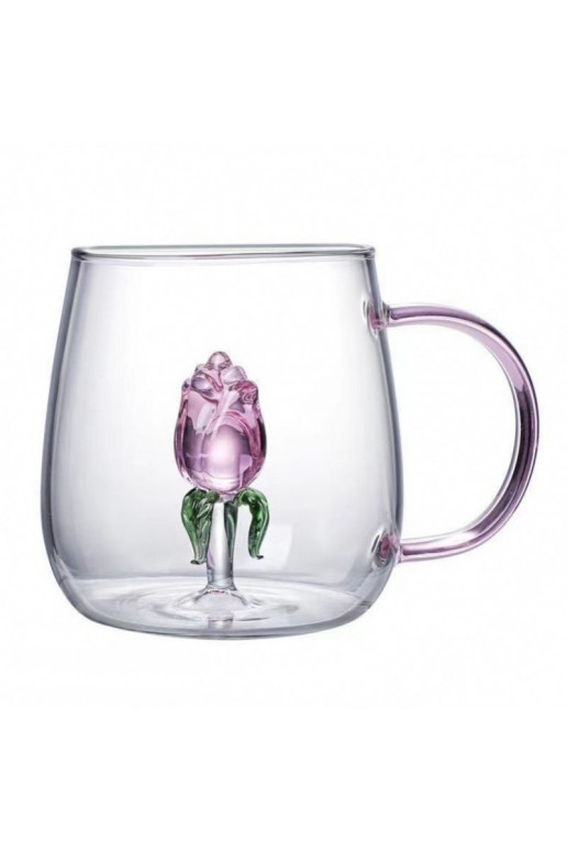 Szklanka andszklanym tulipanem w środku, pink rączka 400ml - SZK129