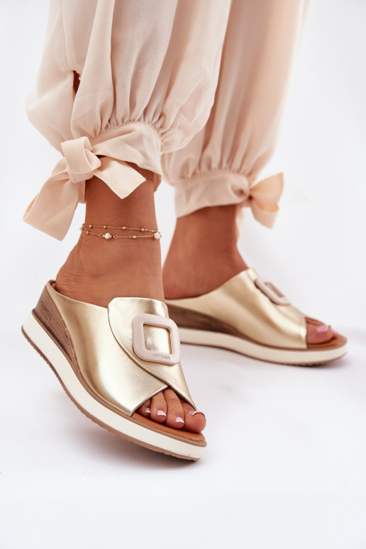 Ladies leather wedge sandals Artiker 56C2146 gold