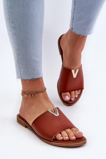 Women's Eco Leather Flat Heel Slippers Brown Maliha 2