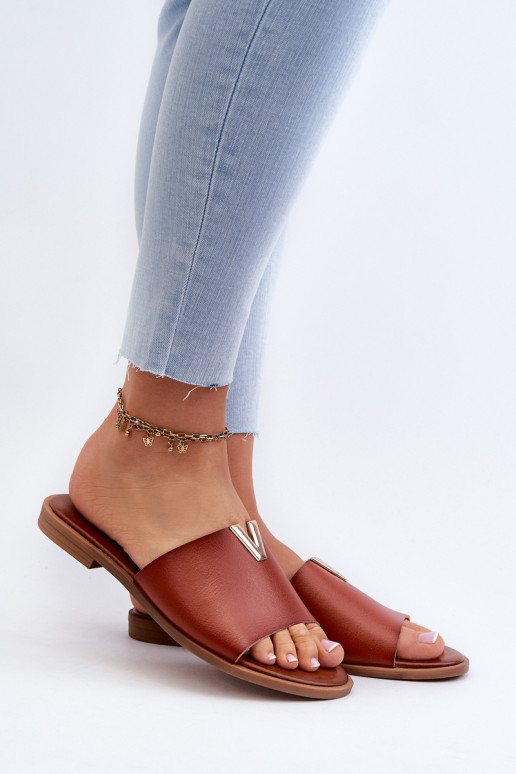 Women's Eco Leather Flat Heel Slippers Brown Maliha