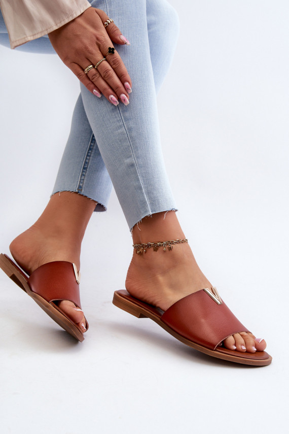 Women's Eco Leather Flat Heel Slippers Brown Maliha