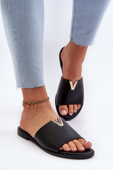 Women's Black Eco Leather Flat Sandals Maliha