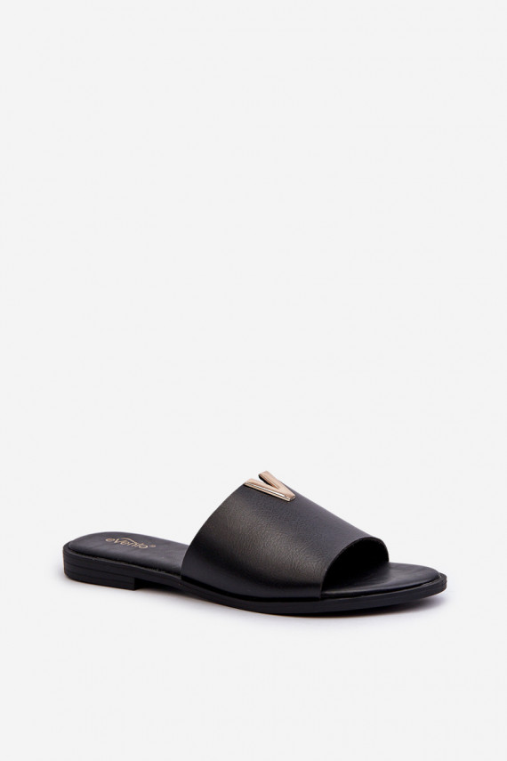 Women's Black Eco Leather Flat Sandals Maliha