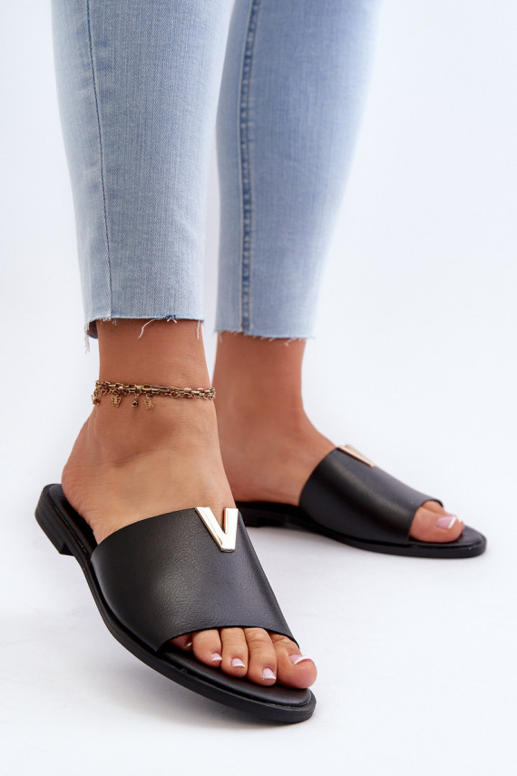 Women's Black Eco Leather Flat Sandals Maliha