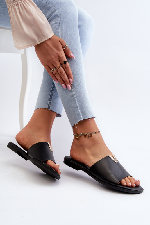 Women's Black Eco Leather Flat Sandals Maliha