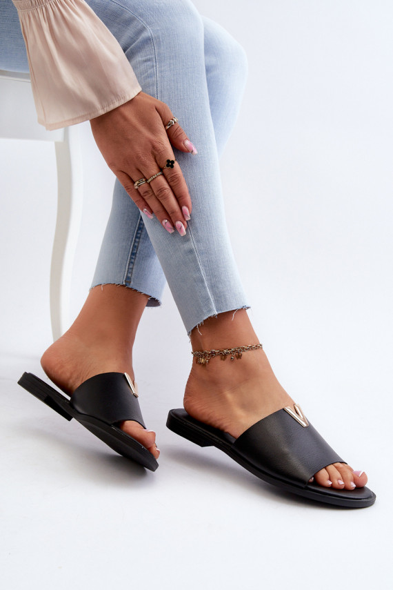 Women's Black Eco Leather Flat Sandals Maliha