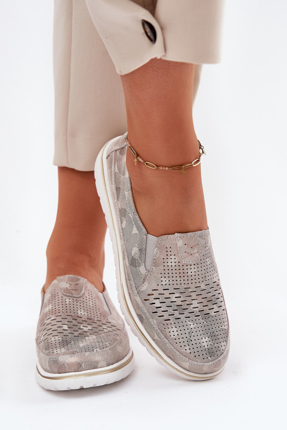 Suede Slip-on Shoes Beige-Gold Inez