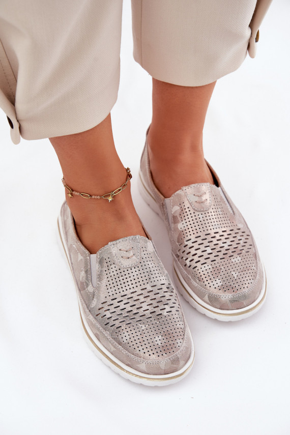 Suede Slip-on Shoes Beige-Gold Inez