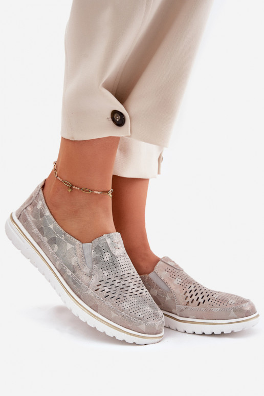 Suede Slip-on Shoes Beige-Gold Inez