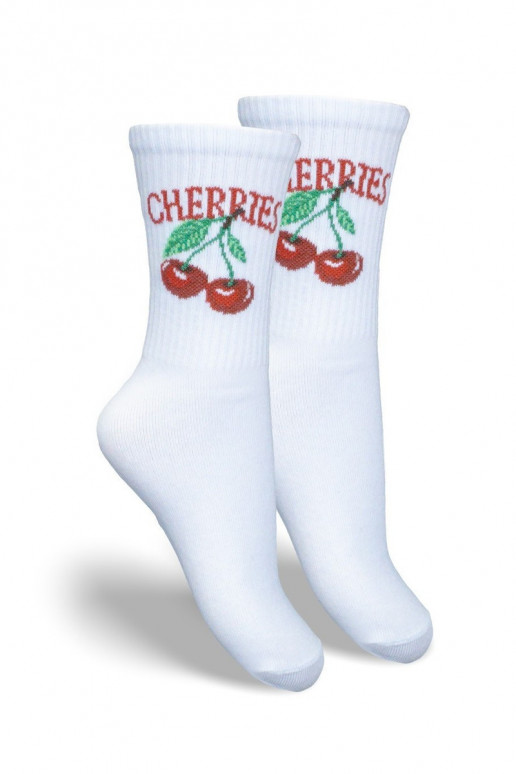 Children's Youth Socks CHERRIES White